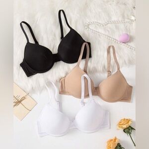 NEW - Shein 3pcs Solid Underwire Bra. White/Black/Beige. Size 32A/70A